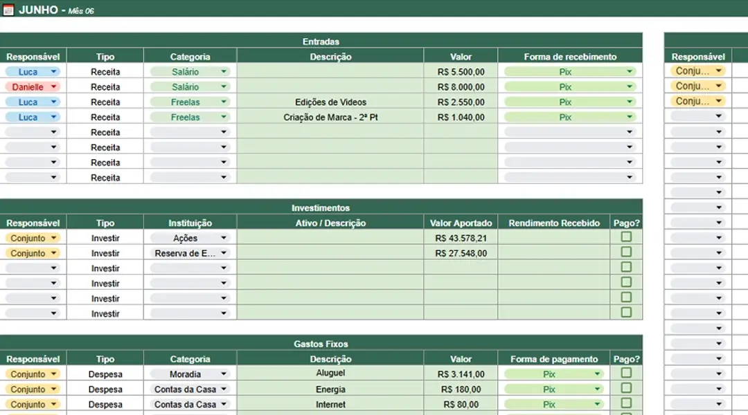 Print da planilha, tela 5